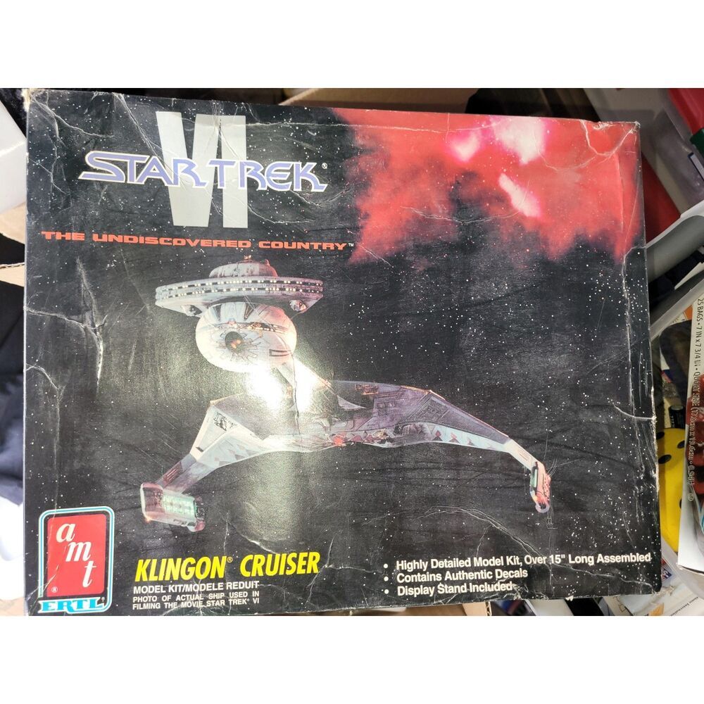 Vintage AMT Star Trek Klingon Battle Cruiser Model Kit Open Box Unbuilt